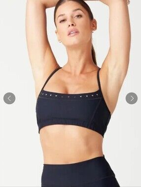 GIGI C Giselle Bralette Sports Bra Black Scoop Neck Laser Cut Out L